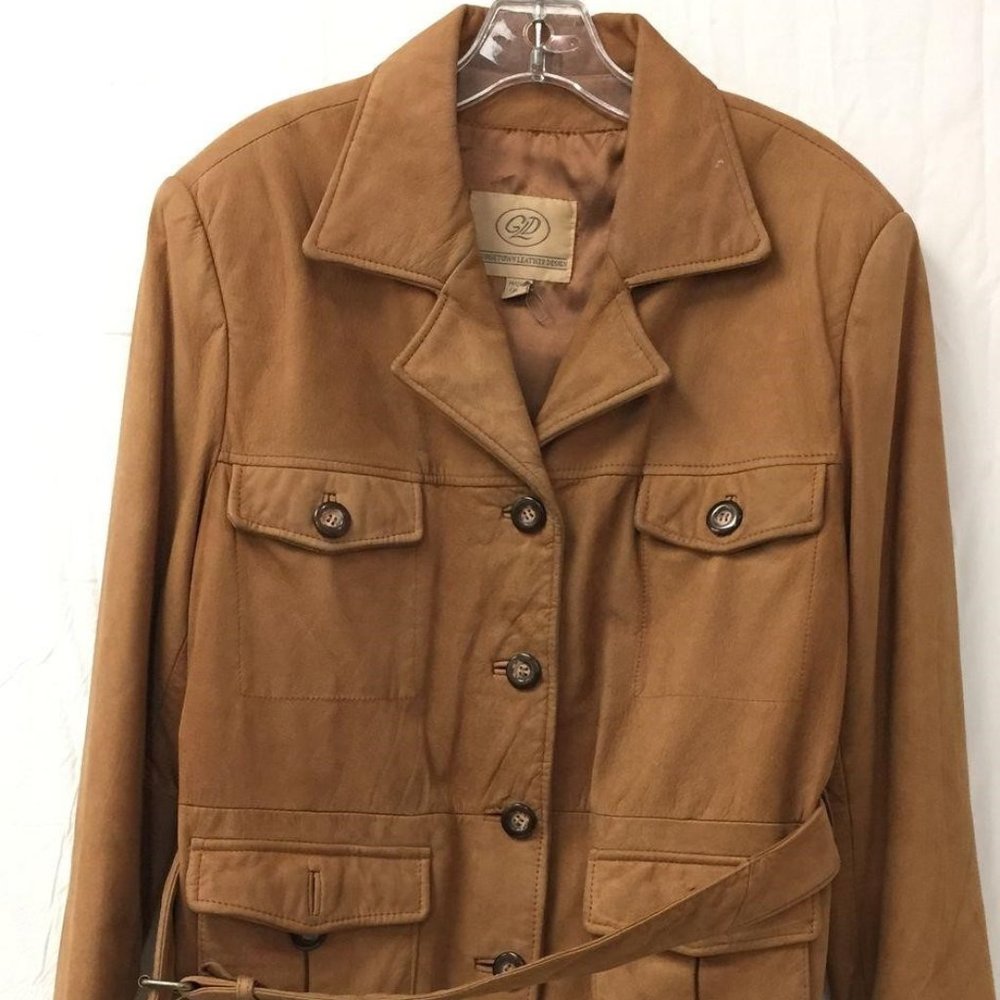 Women's Georgetown Designs Genuine Leather Brown Polyester Lined Coat - Medium